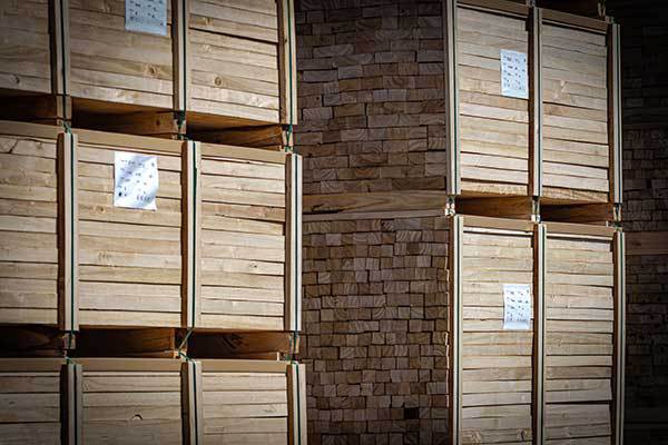 Sawn timber in transport racks