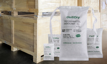 Grafik CertiDry Trockenmittelbeutel in einem Produktionsbetrieb