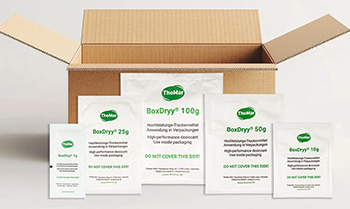 BoxDryy Inbox-Trockenmittel Beutel vor Versandverpackung